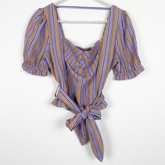 Moon River Striped Belted Crop Top Purple Small - Picture 2 of 5